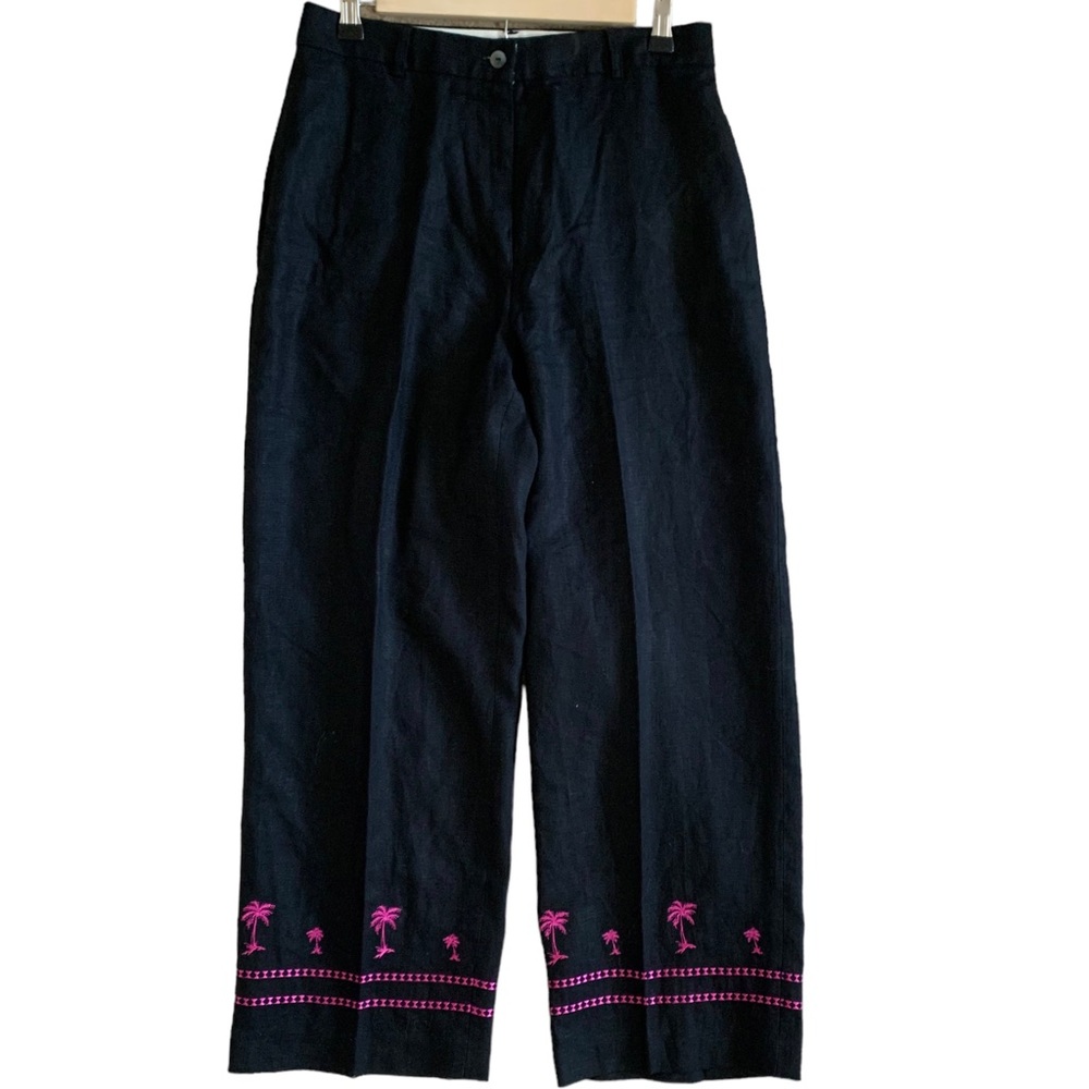 Pure & Simple Linen Embroidered Wide Leg Pants Size 6